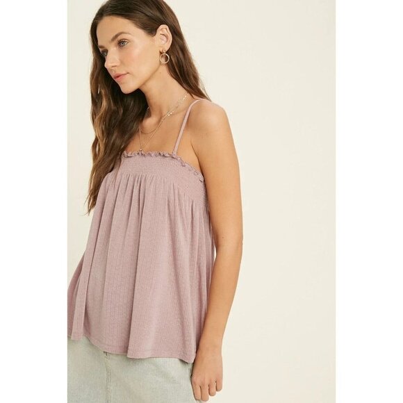 Zara Tan Ruffled Smocked Cami Top - Size M - Made in Portugal - Picture 1 of 12